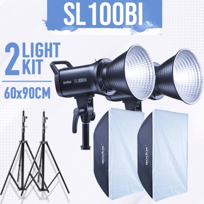 GODOX SL100BI BI COLOUR 2 LIGHT KIT WITH 60X90CM SOFTBOX + 2.6M LIGHT STAND 